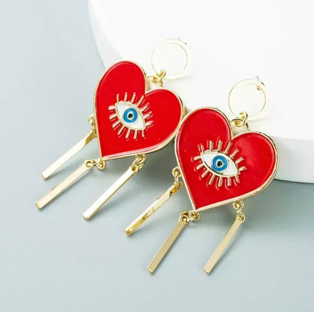 “Protect My Heart” Retro Red Heart Evil Eye Earrings