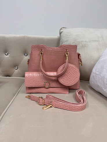 “Flair” Pink 3-piece Handbag Set