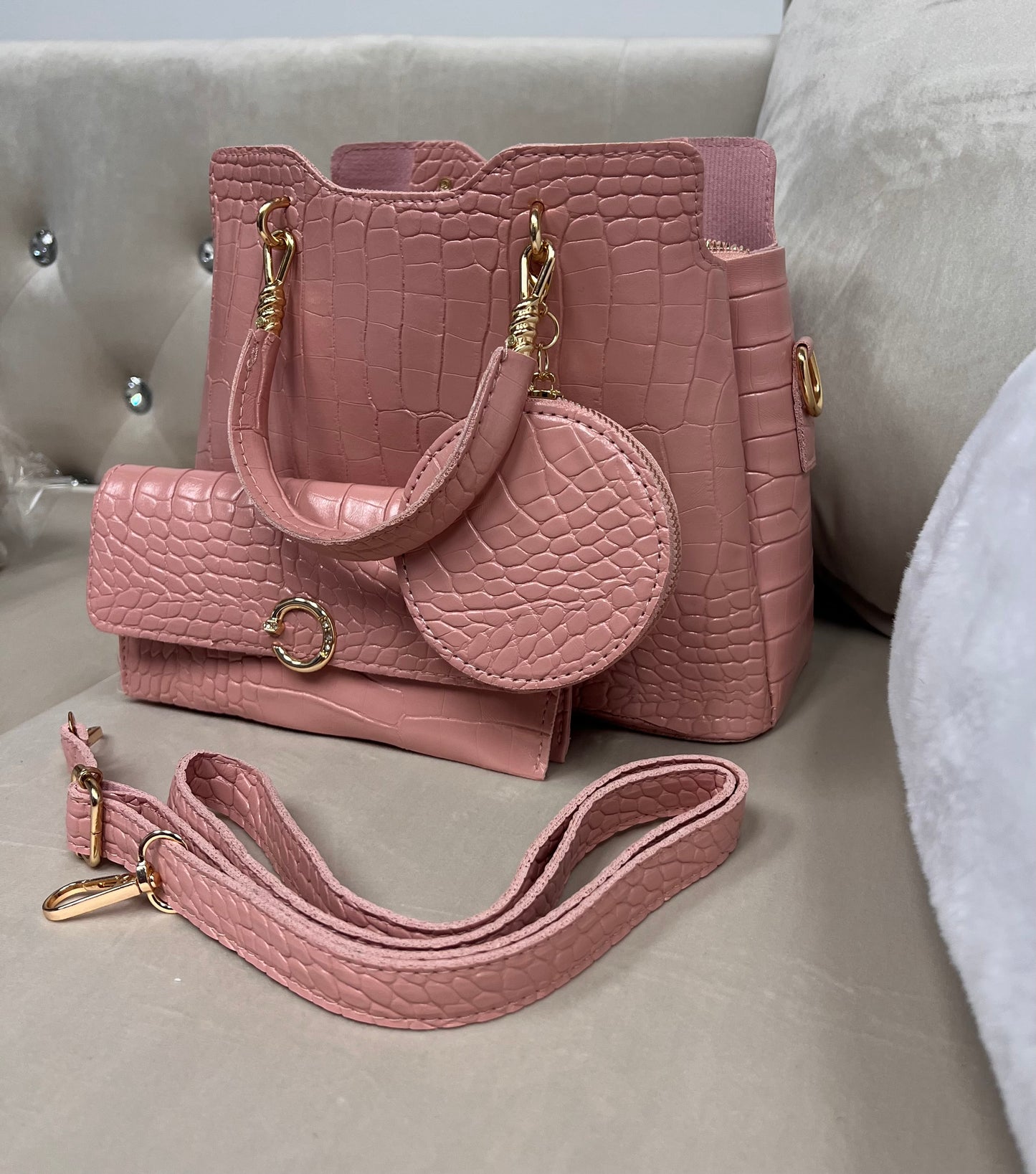 “Flair” Pink 3-piece Handbag Set