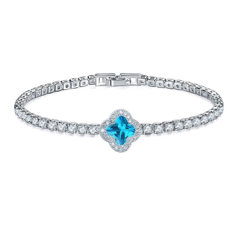 “Arpaia” Sky Blue Gem Silver Van Clover Bracelet