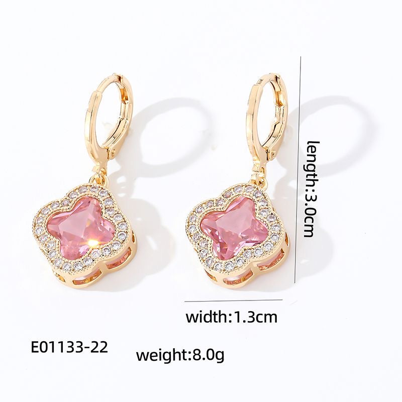 “Arpaia” gold toned pink gem clover earrings