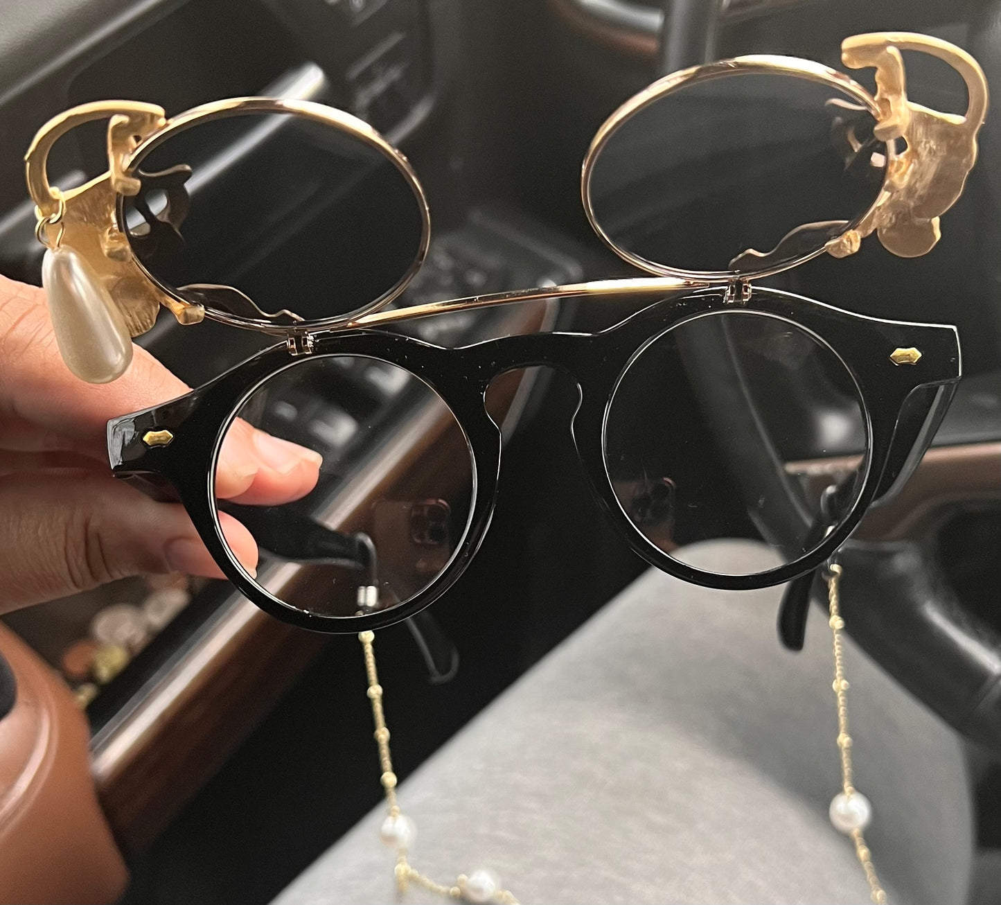 “Divine Shine” Black and Gold Extravagant Sunglasses