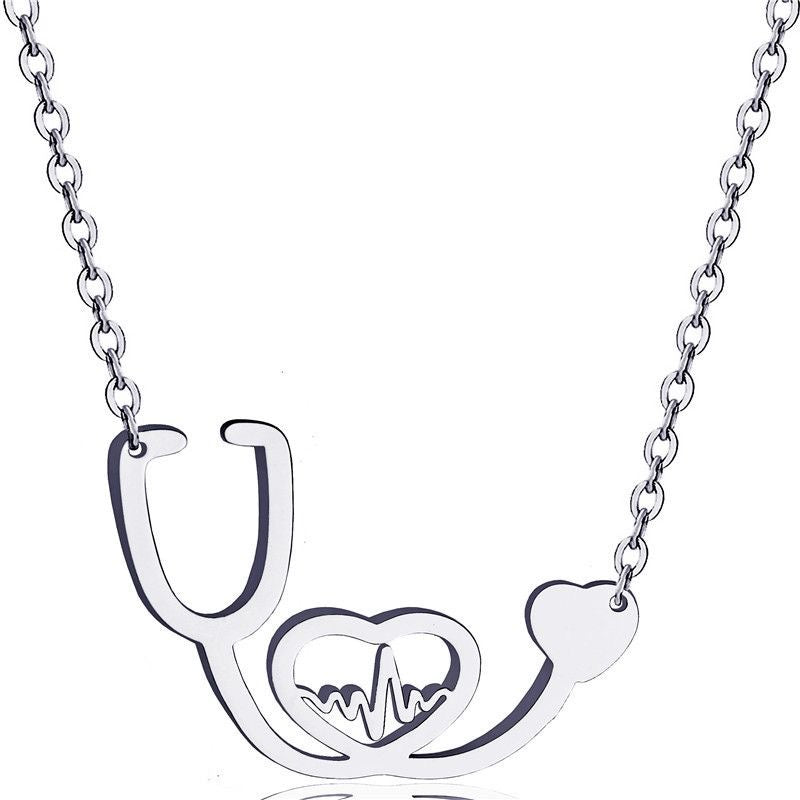 “Medical Bae” Silver Heart Stethoscope Necklace