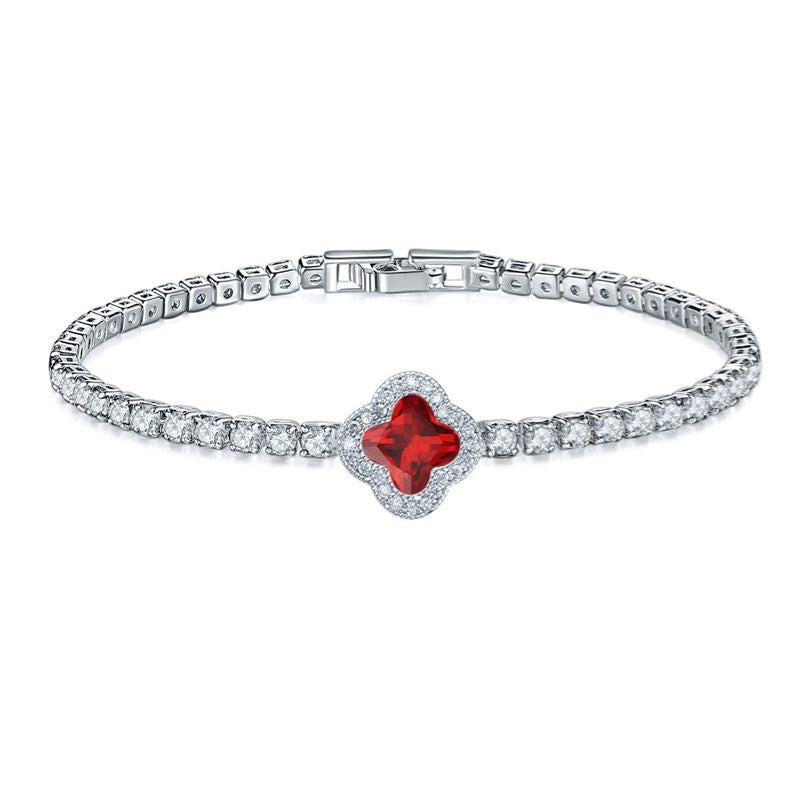 “Arpaia” Red Gem Silver Van Clover Bracelet