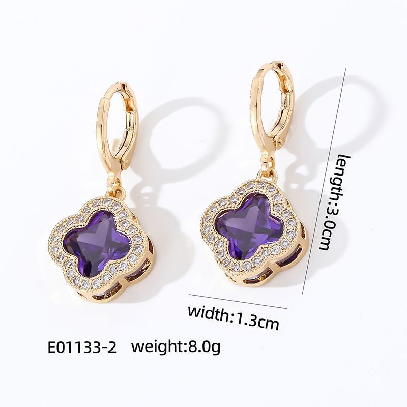 “Arpaia” Lavender Purple Gem clover Gold toned Earrings