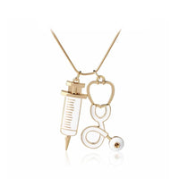 “Health Bae” gold plated Stethoscope syringe Necklace