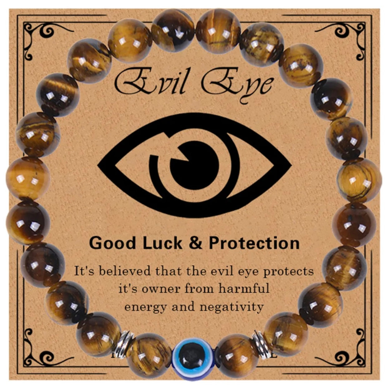 “Lucky Eye” (Tiger’s Eye) Unisex Good Luck Beaded Bracelet