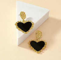 “Bold Love” Gold/Black heart Earrings