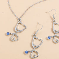 “Stethy Bae” Silver Blue Gem Stethoscope Earrings and Necklace Set