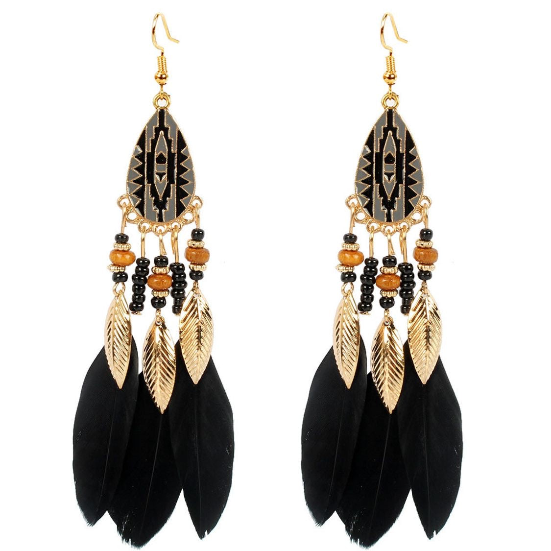 “River Goddess” Feather Earrings (black)