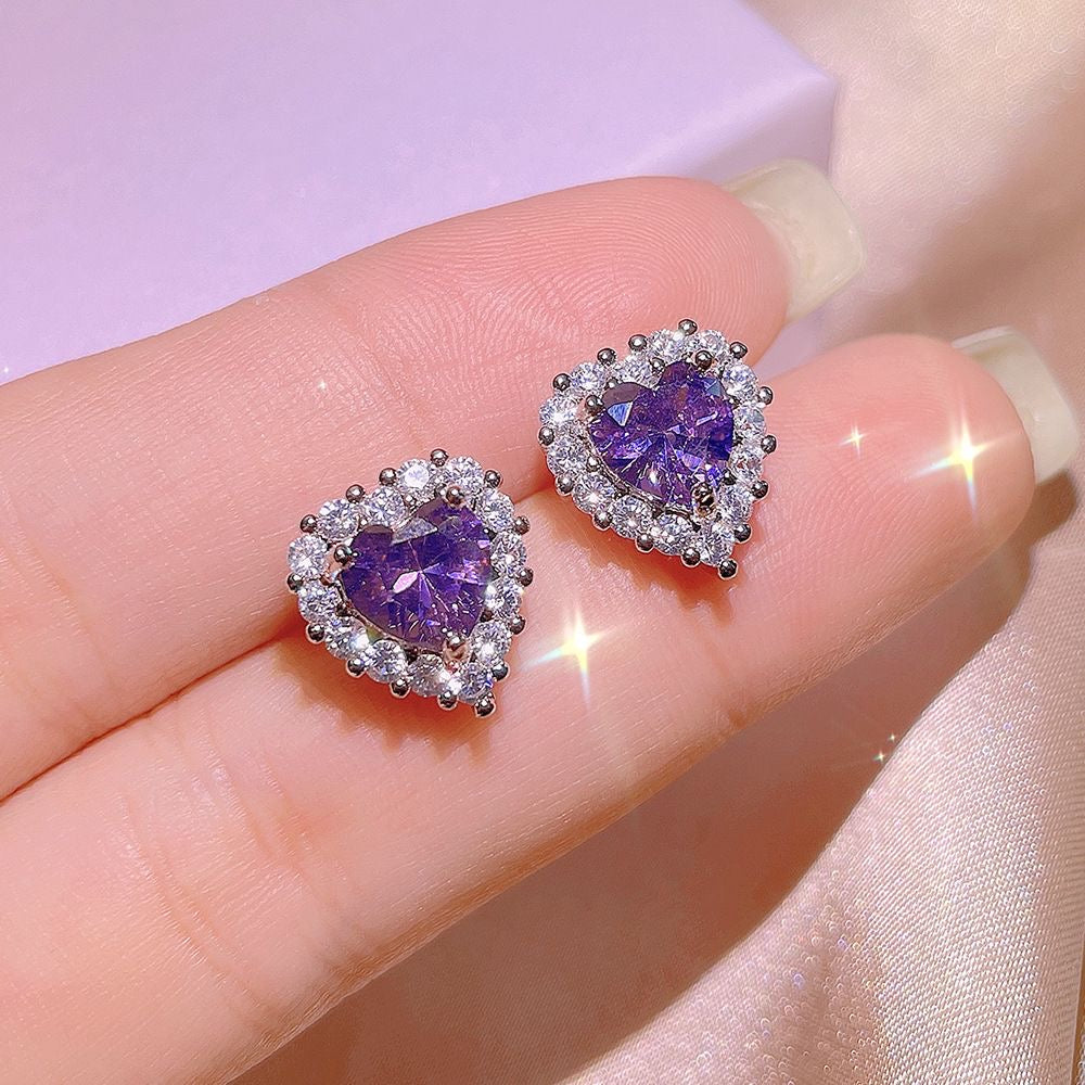 “Hearts on Fire” Purple Gem Heart Earrings