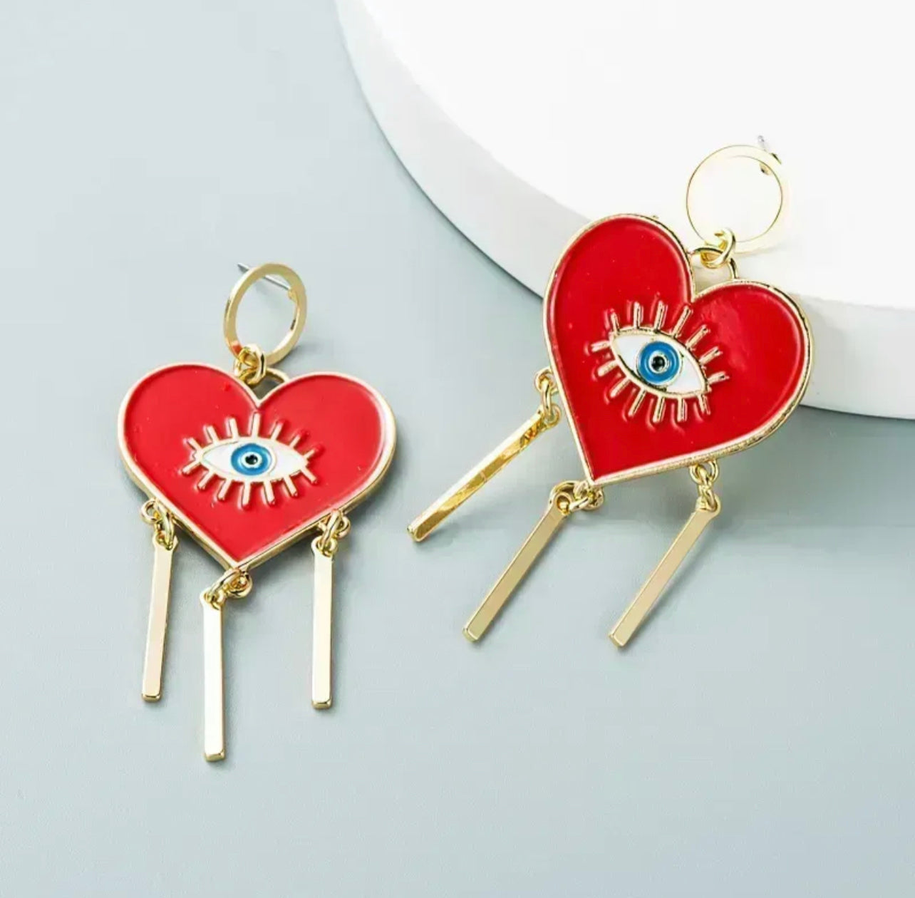 “Protect My Heart” Retro Red Heart Evil Eye Earrings