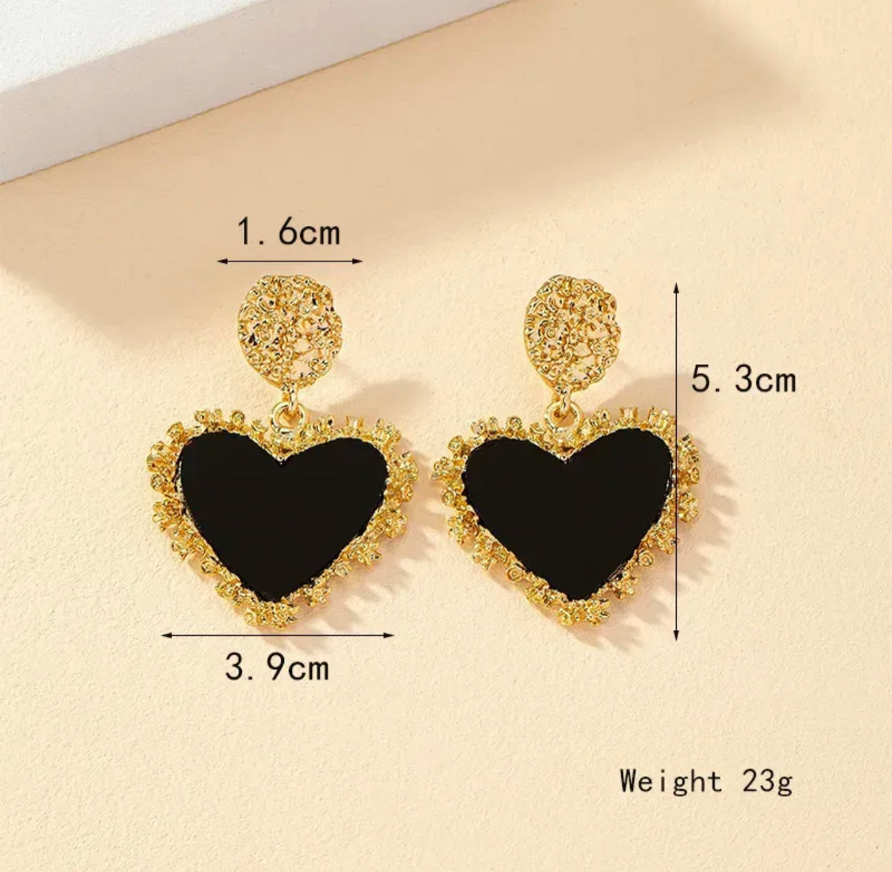 “Bold Love” Gold/Black heart Earrings