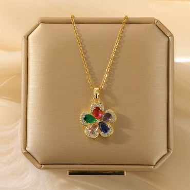 “Dainty Bling” Bangle Watch w/rainbow Flower Necklace (set)Gold plated