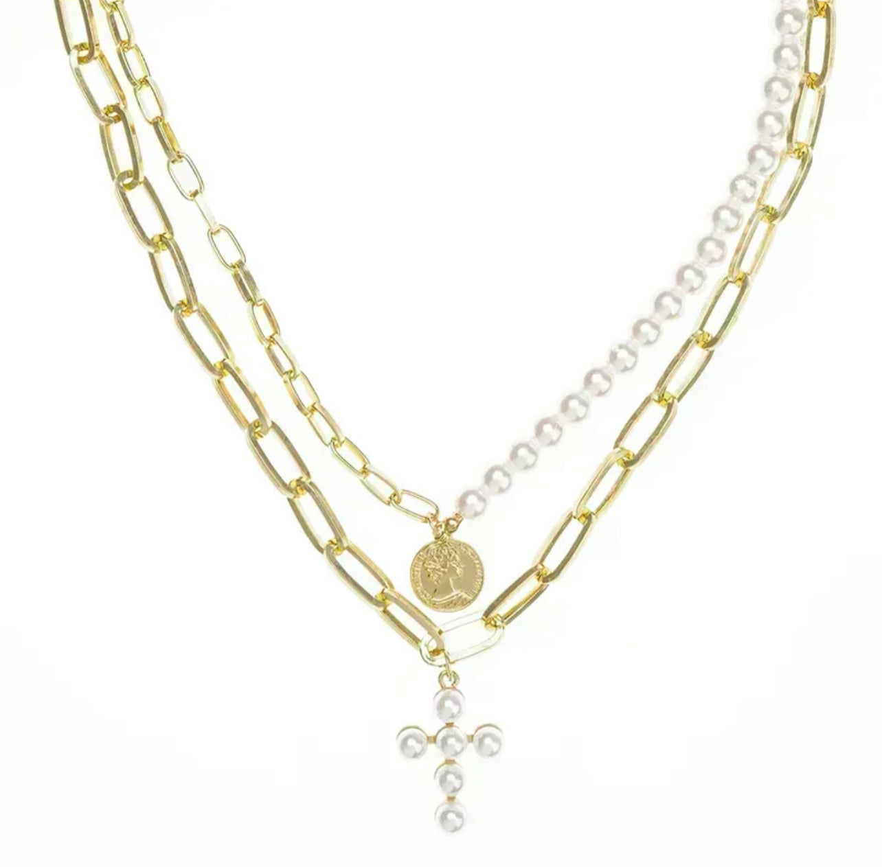 “Golden Pearl” Cross necklace