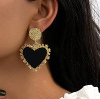 “Bold Love” Gold/Black heart Earrings