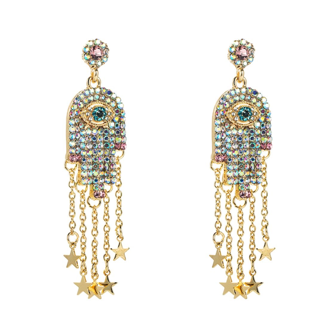 “Helping Hands” Gold Rhinestone Hamsa Earrings