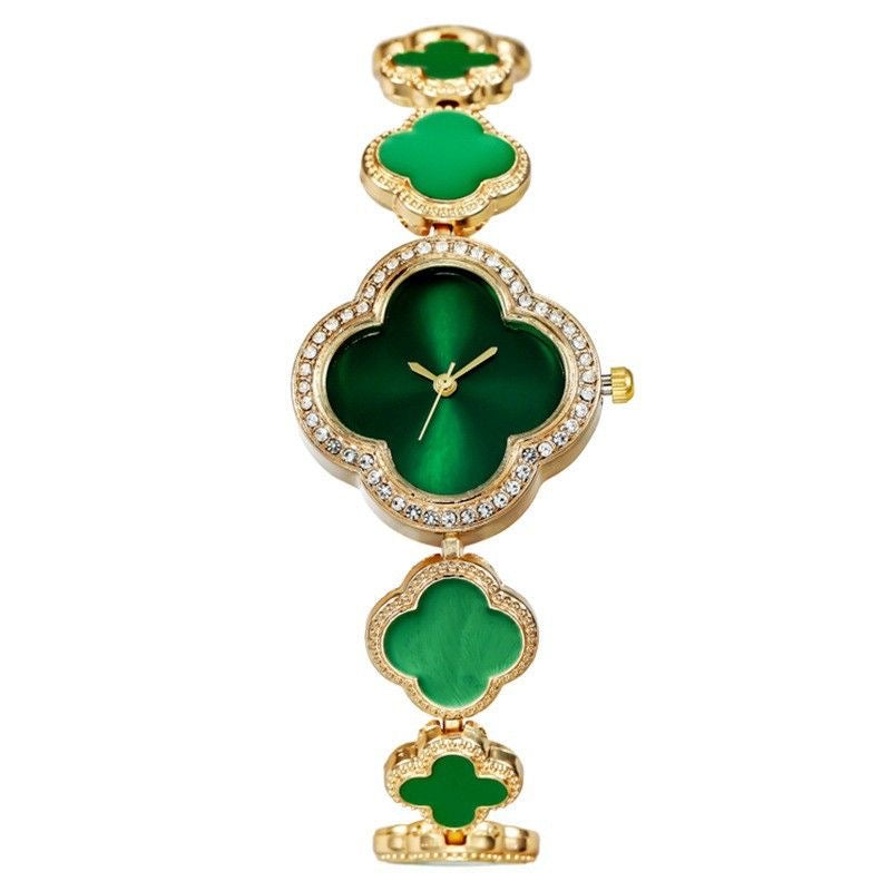 “Arpaia” Green Clover Gold Toned Van Quartz Watch