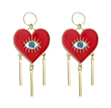 “Protect My Heart” Retro Red Heart Evil Eye Earrings