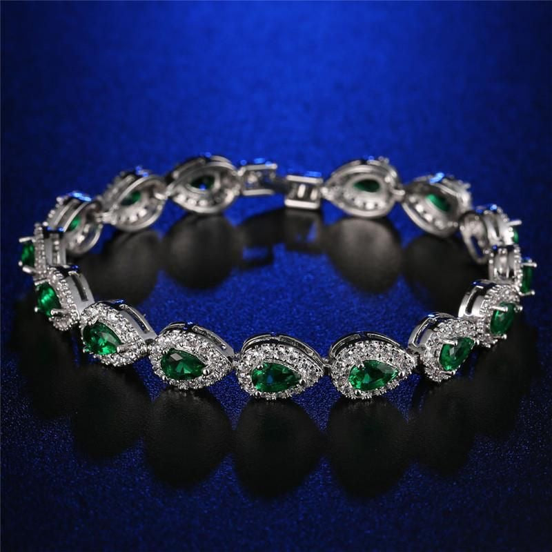 “Saditty” Silver Rhinestone Encrusted Green Gem Bracelet