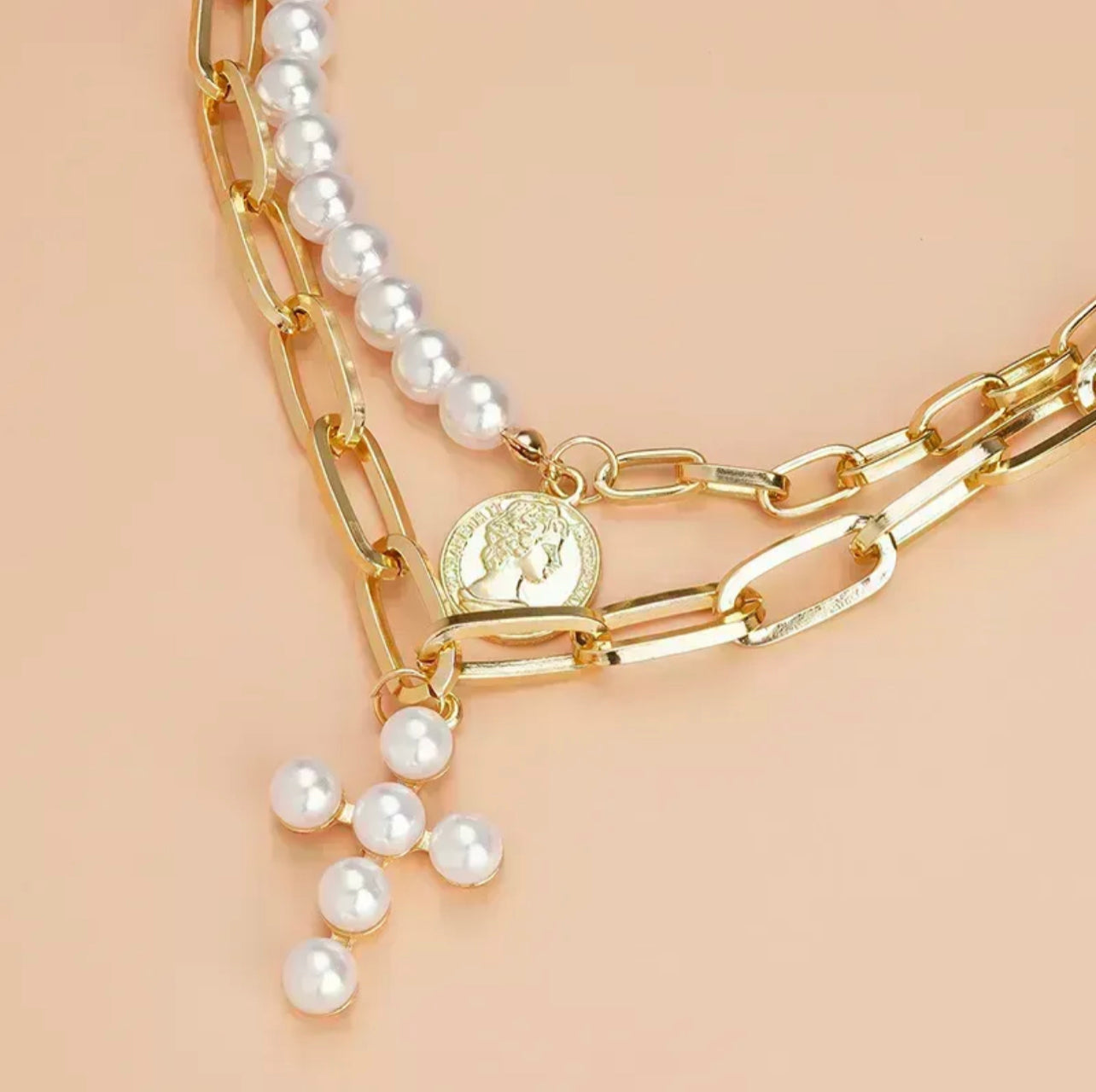 “Golden Pearl” Cross necklace