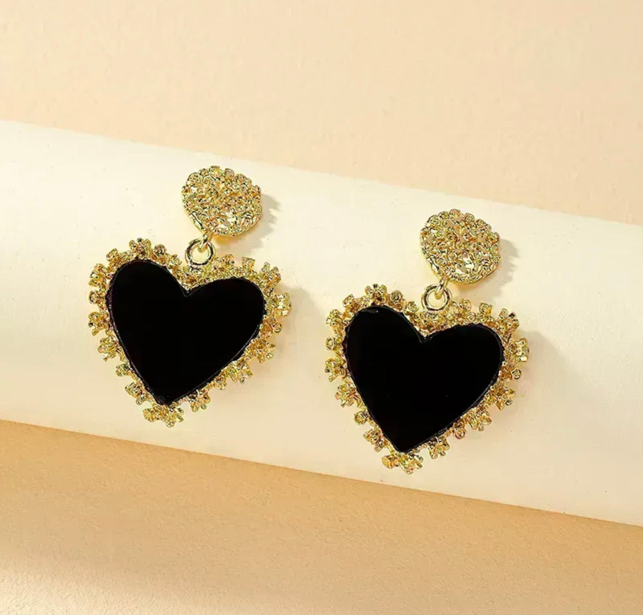 “Bold Love” Gold/Black heart Earrings