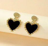 “Bold Love” Gold/Black heart Earrings