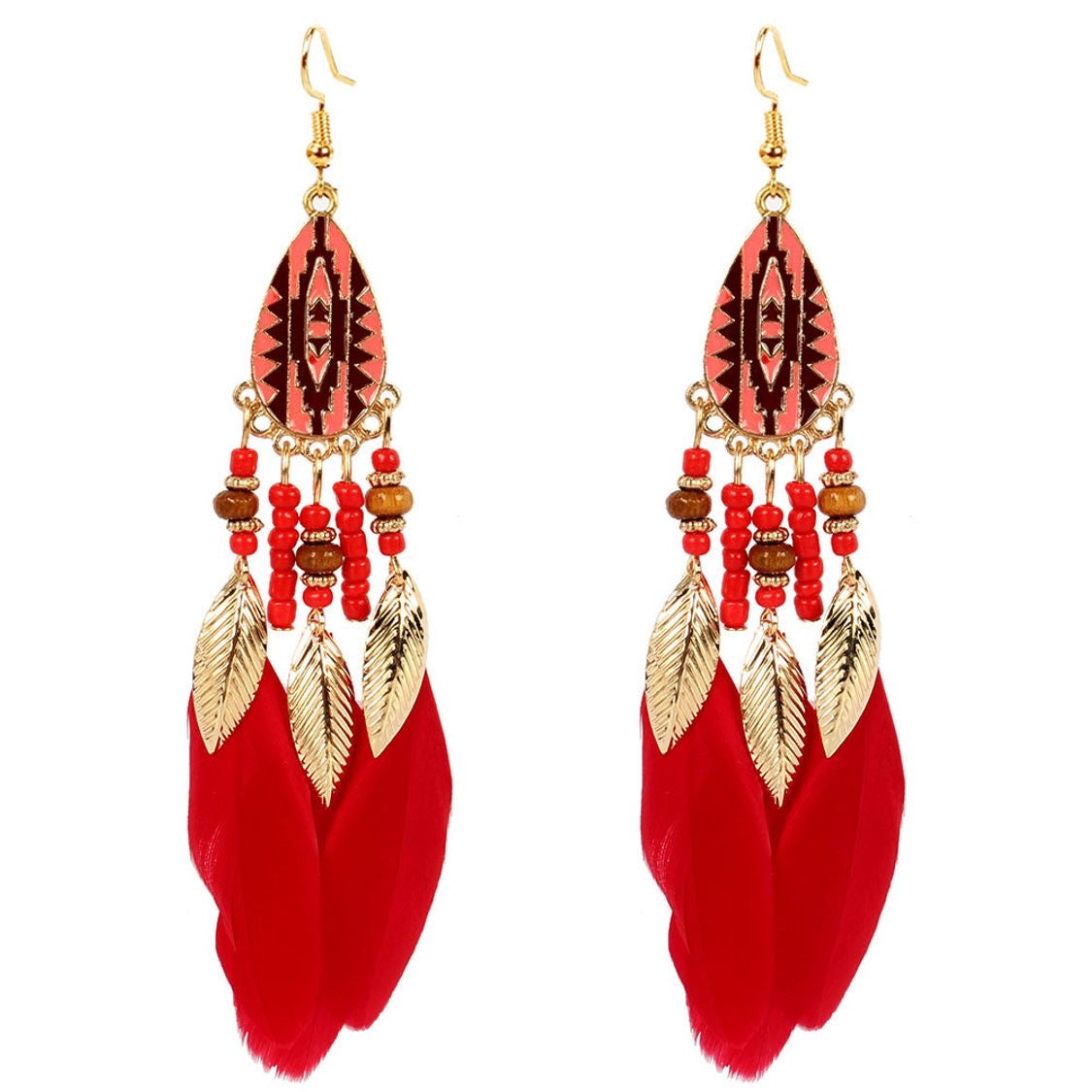 “River Goddess” Feather Earrings (red)