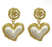 “Roma” Gold Pearl Heart Earrings