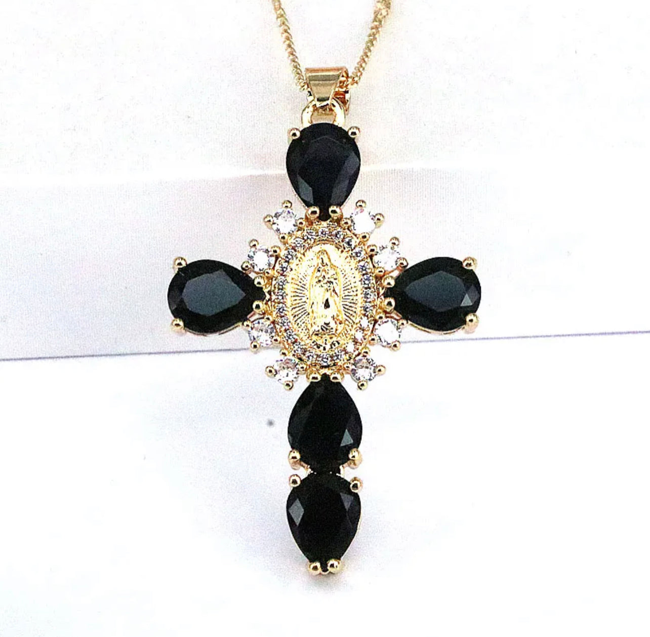 “Ave Maria” Black Rhinestone Encrusted Cross