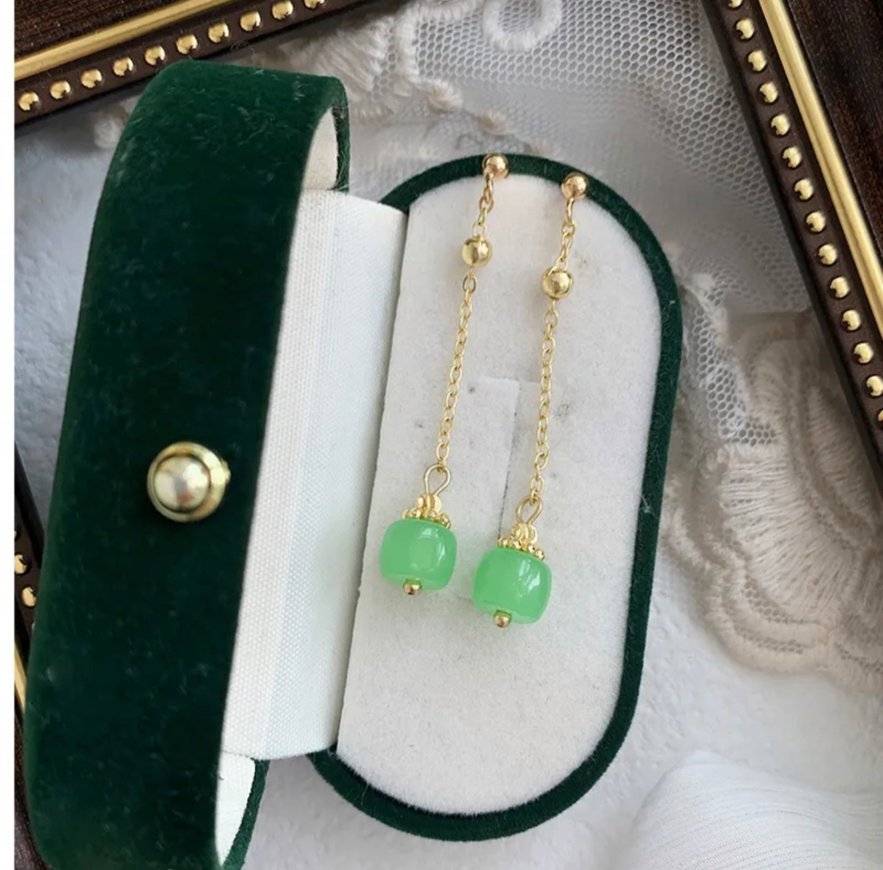 “Le Jade” Golden Green Earrings