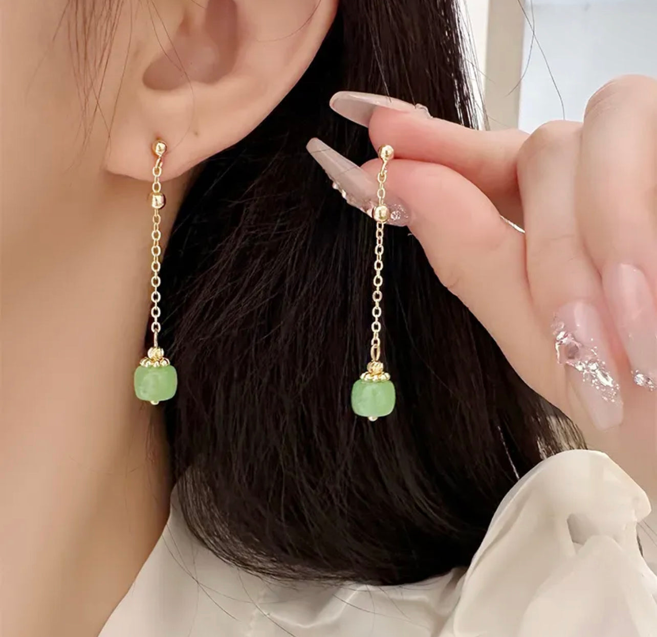 “Le Jade” Golden Green Earrings