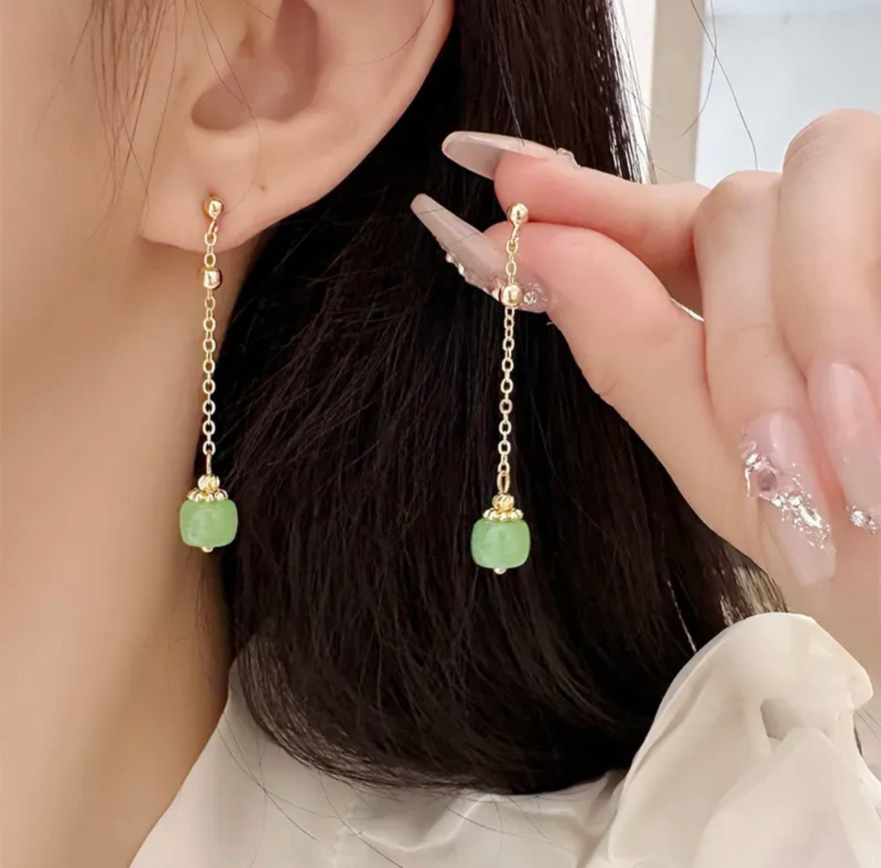 “Le Jade” Golden Green Earrings